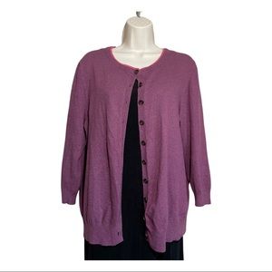Boden Cashmere Angora Blend Cardigan Sweater Purple Pink Trim Buttons Sz 20 XL